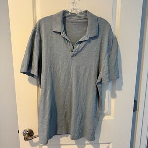 Vince Men's Light Blue Classic Slub Cotton Collared Polo Shirt | L